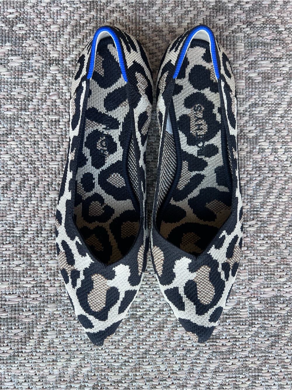 Rothy’s The Point Flats Womens 9.5 Leopard Animal Print Knit Black Tan